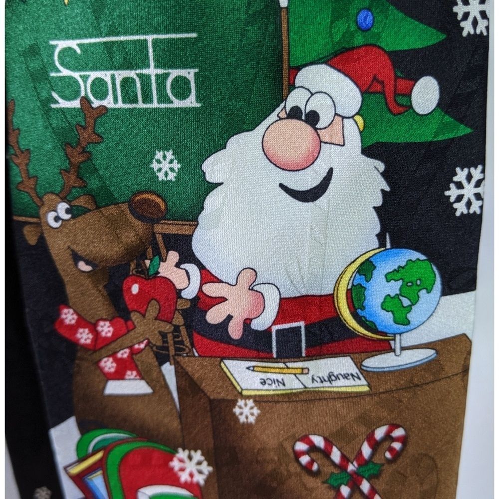 Santa Claus Reindeer Cute Christmas Silk Tie EUC